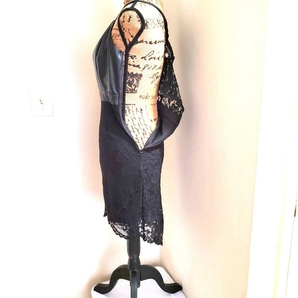 NIKIBIKI Midnight Black Lace Faux Leather Dress Small - Picture 6 of 13